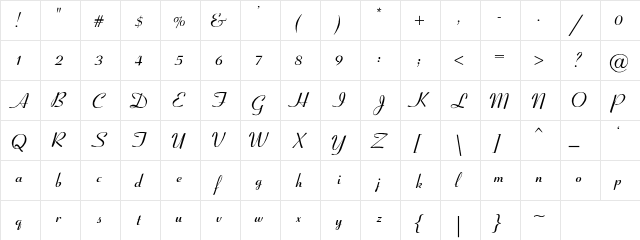 Coronet-SemiBold-Italic Regular  glyph index