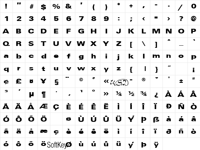 Universal Black Regular  glyph index