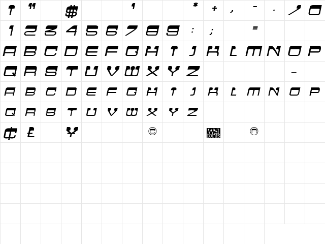 CrewCutCaps BoldItalic  glyph index