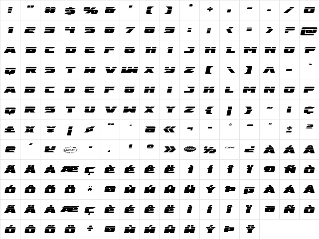 Emissary Laser Italic Italic  glyph index