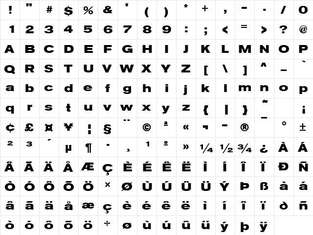 URWAccidaliaTExt Bold  glyph index