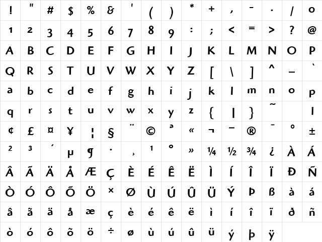HighlanderITCOS-Medium Medium  glyph index