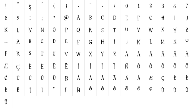Hyldemoer DEMO Regular  glyph index