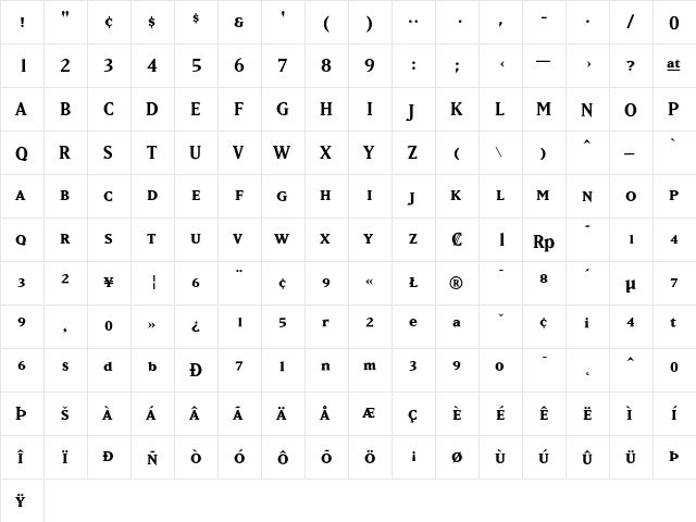 MatrixBoldSmallCaps Medium  glyph index