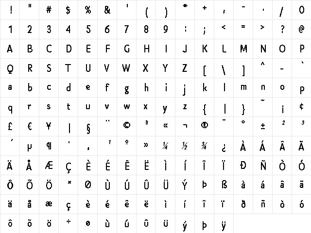 Cen Pro Bold Italic  glyph index