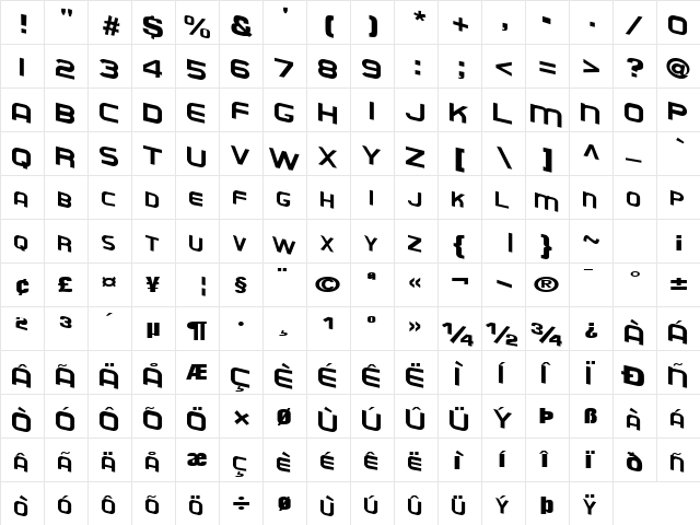 Waste Regular  glyph index