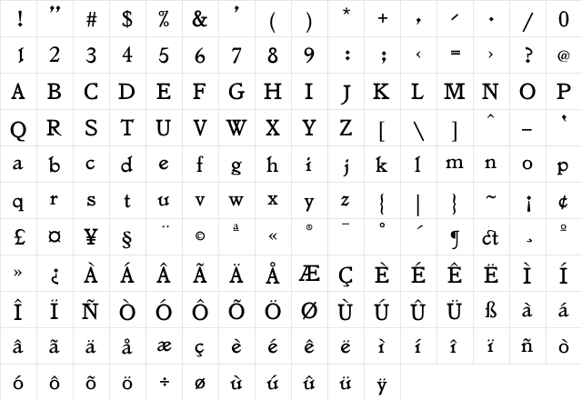 Jenson L  glyph index