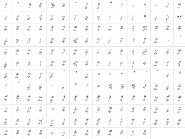 Young Patriot Outline Italic Outline Italic  glyph index