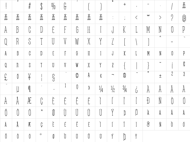 Posteratus Rex FFP  glyph index