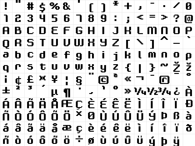 FFF Modulas Bold Regular  glyph index
