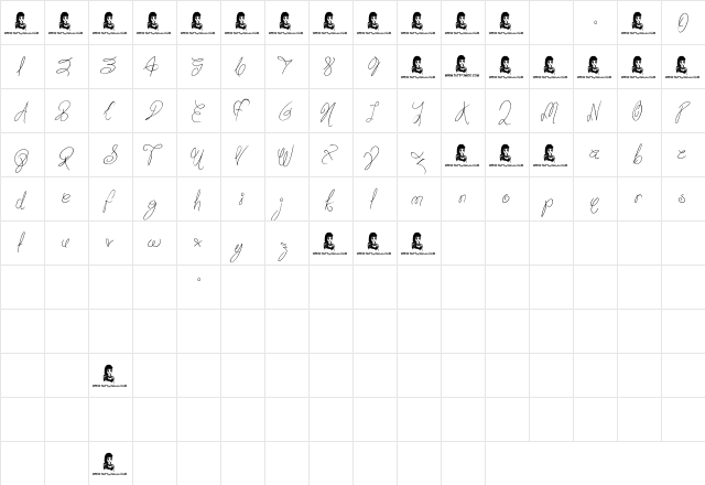 Truly Yours Regular  glyph index