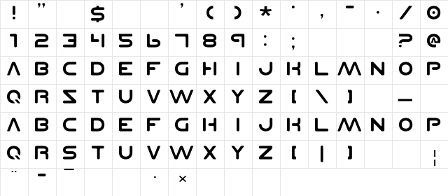 Planet N Regular  glyph index