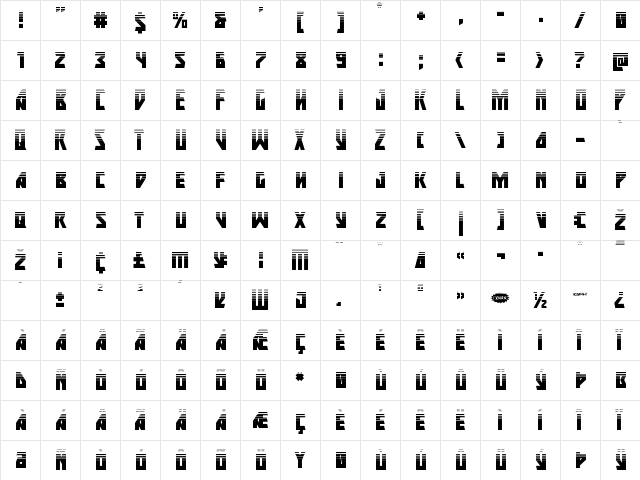 Major Force Halftone Regular  glyph index
