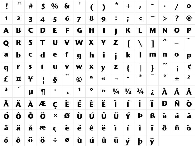 StoneSansOSITC Bold  glyph index