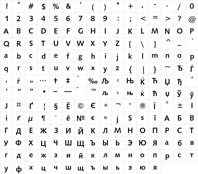 Humanist531C BT Bold  glyph index