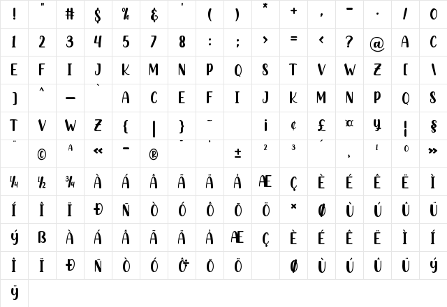 Hashed Browns Regular  glyph index