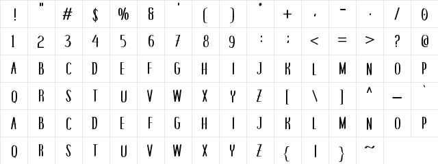 Pinasthika Medium  glyph index