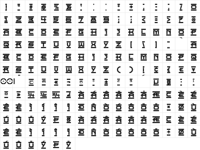 Empire State NF Regular  glyph index
