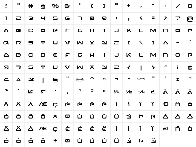 4114 Blaster Regular  glyph index