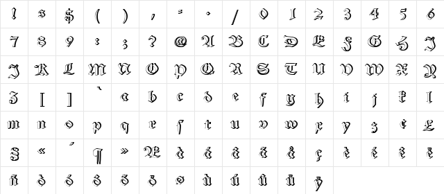AlteSchwabacherRelief Regular  glyph index
