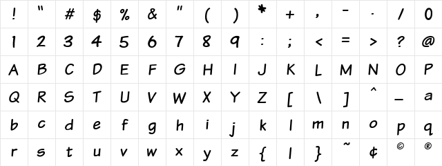 VTCSundaykomix Regular  glyph index