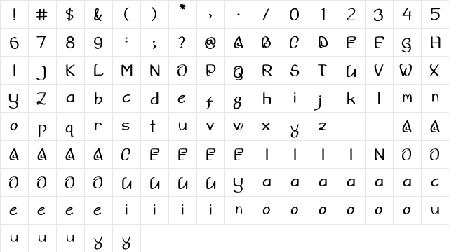 Jasmine Regular  glyph index