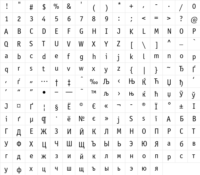 OfficinaSansC Regular  glyph index