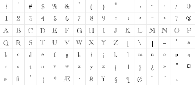 CASLONOPENFACE-Thin Regular  glyph index