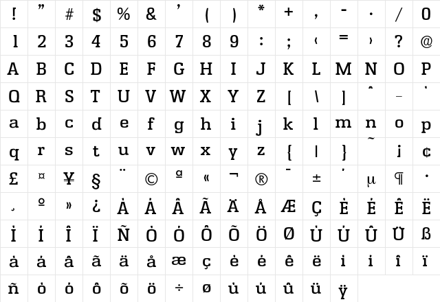 Enschede-Medium Regular  glyph index