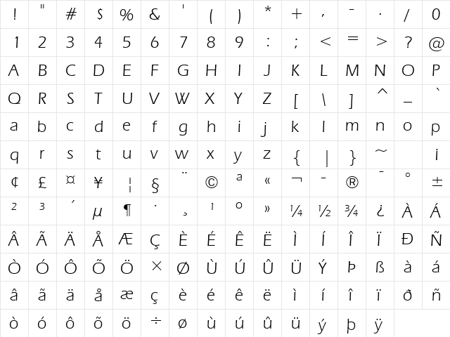 Eras Bk BT Book  glyph index