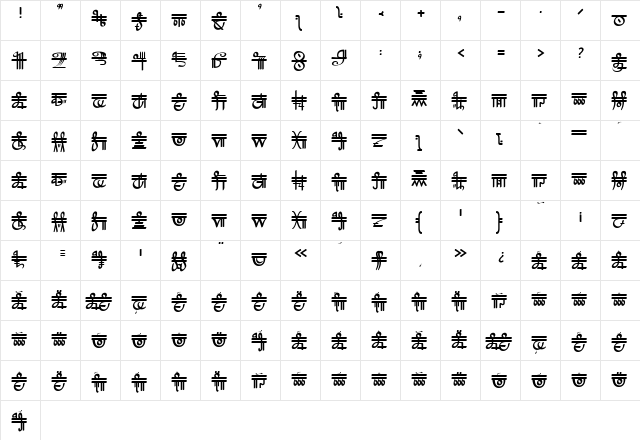 Crystal Bearers Script Regular  glyph index
