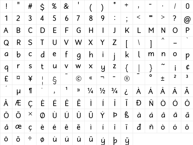 Robaga Rounded Regular  glyph index