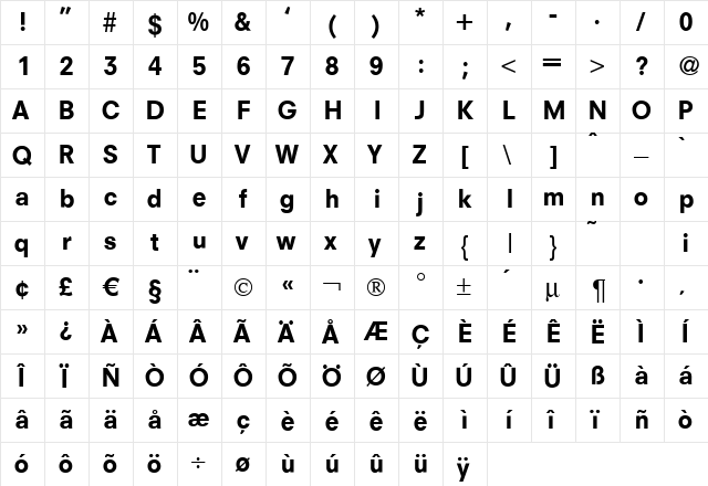 N692-Sans Bold  glyph index