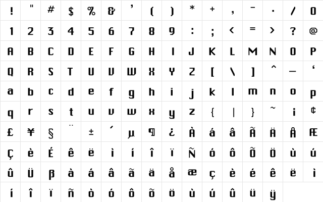 ChiTown-Light Regular  glyph index