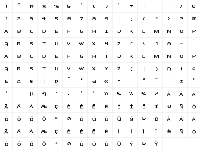 Inter-Bureau Expanded Expanded  glyph index