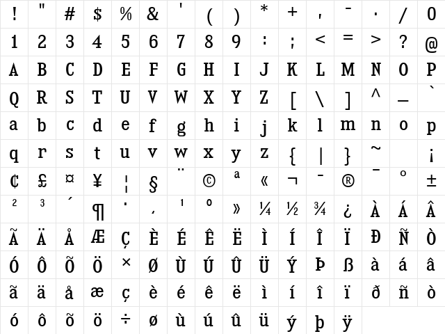 Kingsbridge SemiCondensed  glyph index