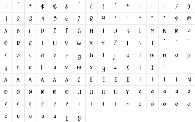 Hello Saturday Regular  glyph index