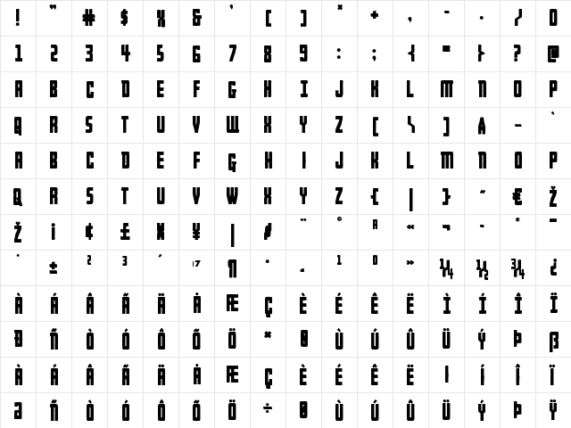 Rockledge Bold Bold  glyph index
