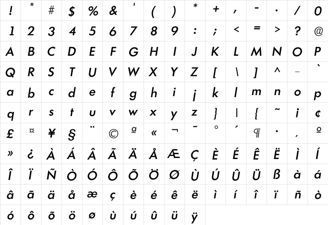 Ilimerick Medium  glyph index