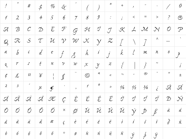 Ex Ponto Pro Regular  glyph index