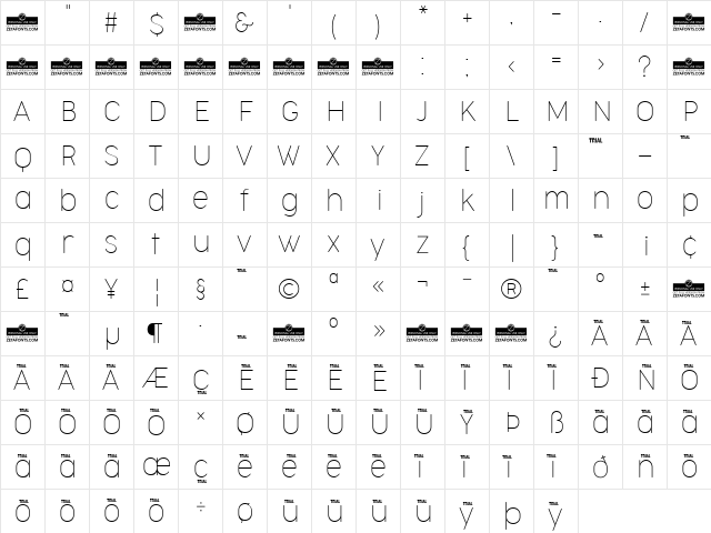 Cocogoose Narrow Trial Thin  glyph index