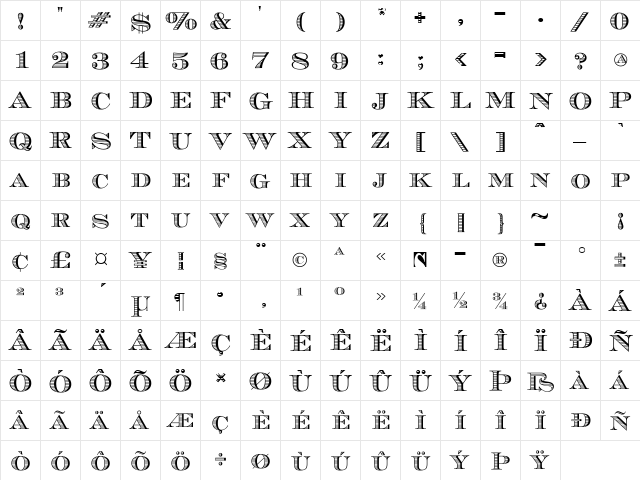 Banknote Regular  glyph index