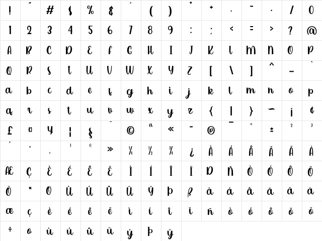 Bright Sunkiss Personal Use Onl Regular  glyph index