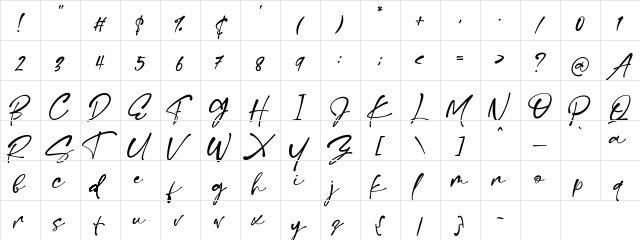 Sachi Script DEMO Regular  glyph index