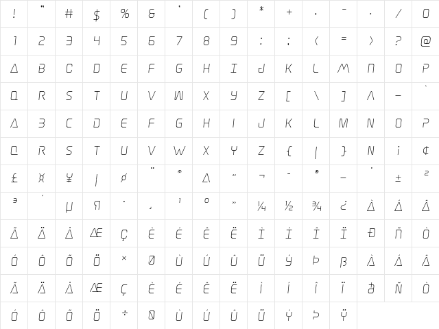 Elite Danger Semi-Italic Semi-Italic  glyph index