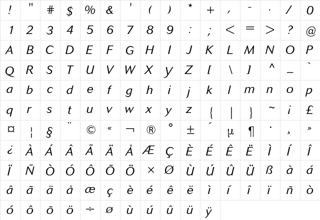 Cosmos BQ Regular  glyph index