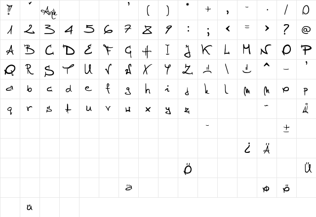 Stellina Regular  glyph index