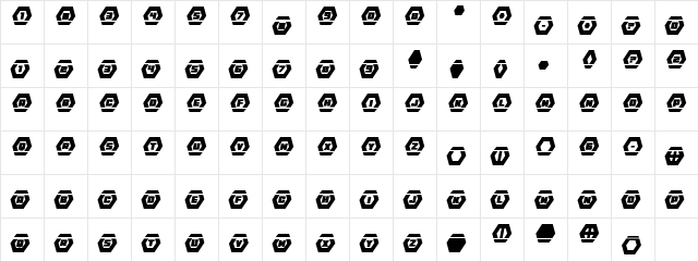 HeXkEy Laser Italic Regular  glyph index