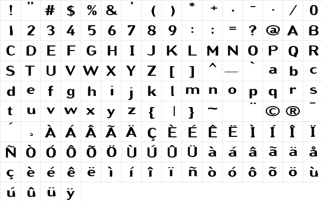 GrinderExtended Regular  glyph index