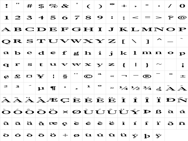Just Regular  glyph index